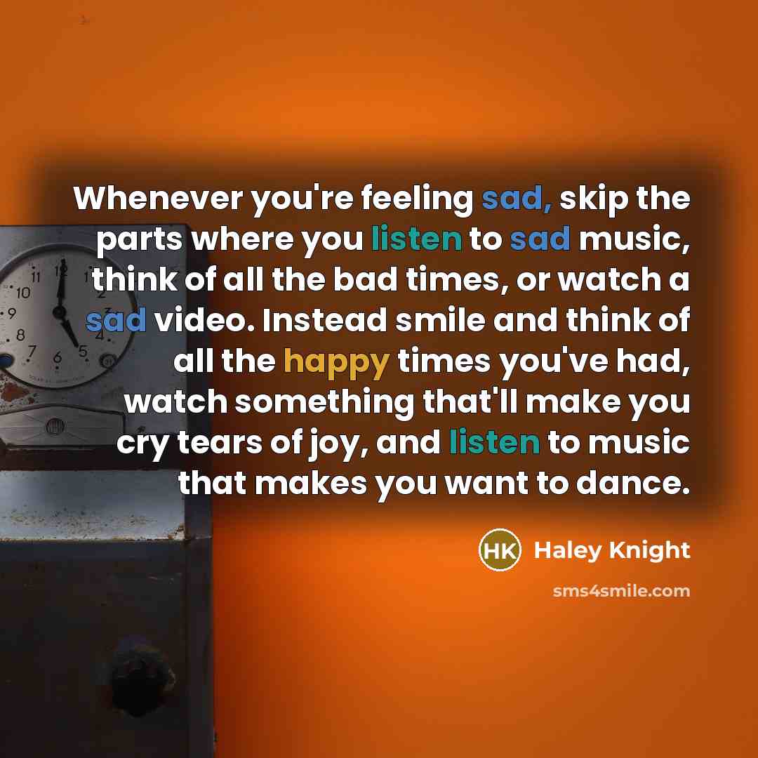 “Whenever you're feeling sad, skip the parts where you listen…” quote by Haley Knight