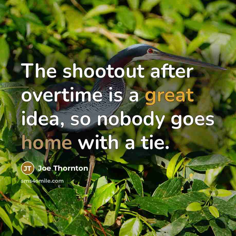 “The shootout after overtime is a great idea, so nobody goes home with a tie.” quote by Joe Thornton