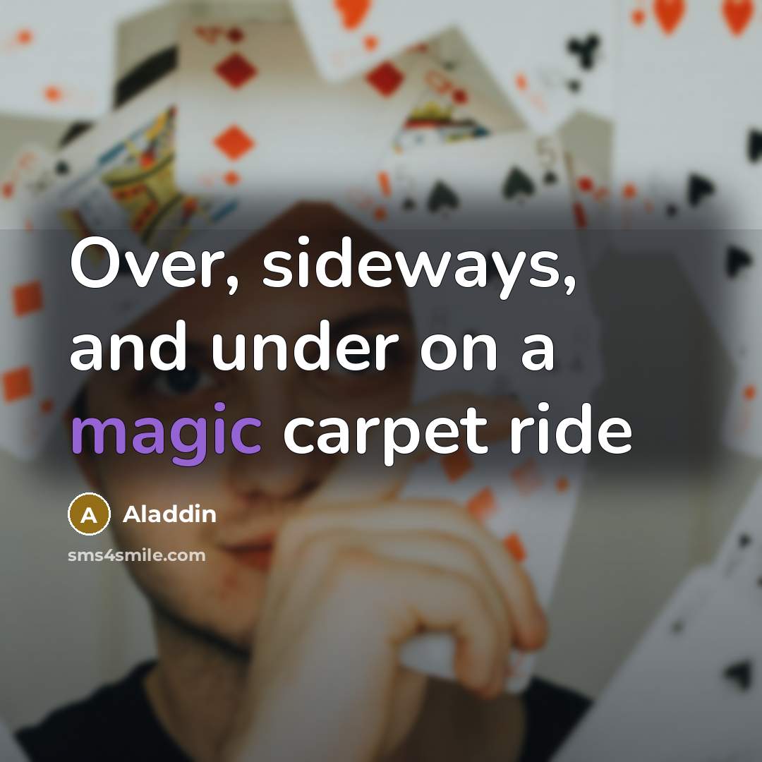 “Over, sideways, and under on a magic carpet ride” quote by Aladdin