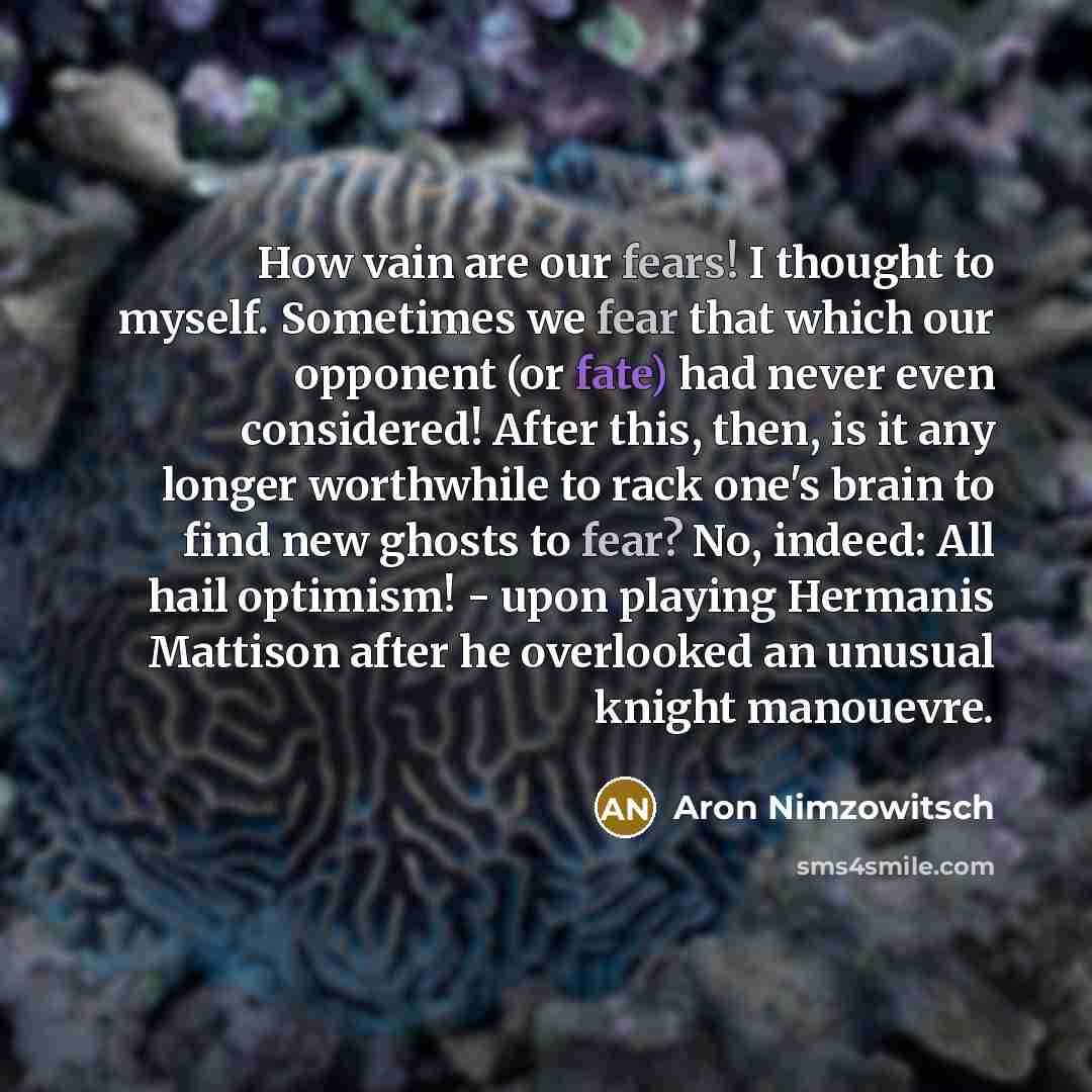 “How vain are our fears! I thought to myself. Sometimes…” quote by Aron Nimzowitsch