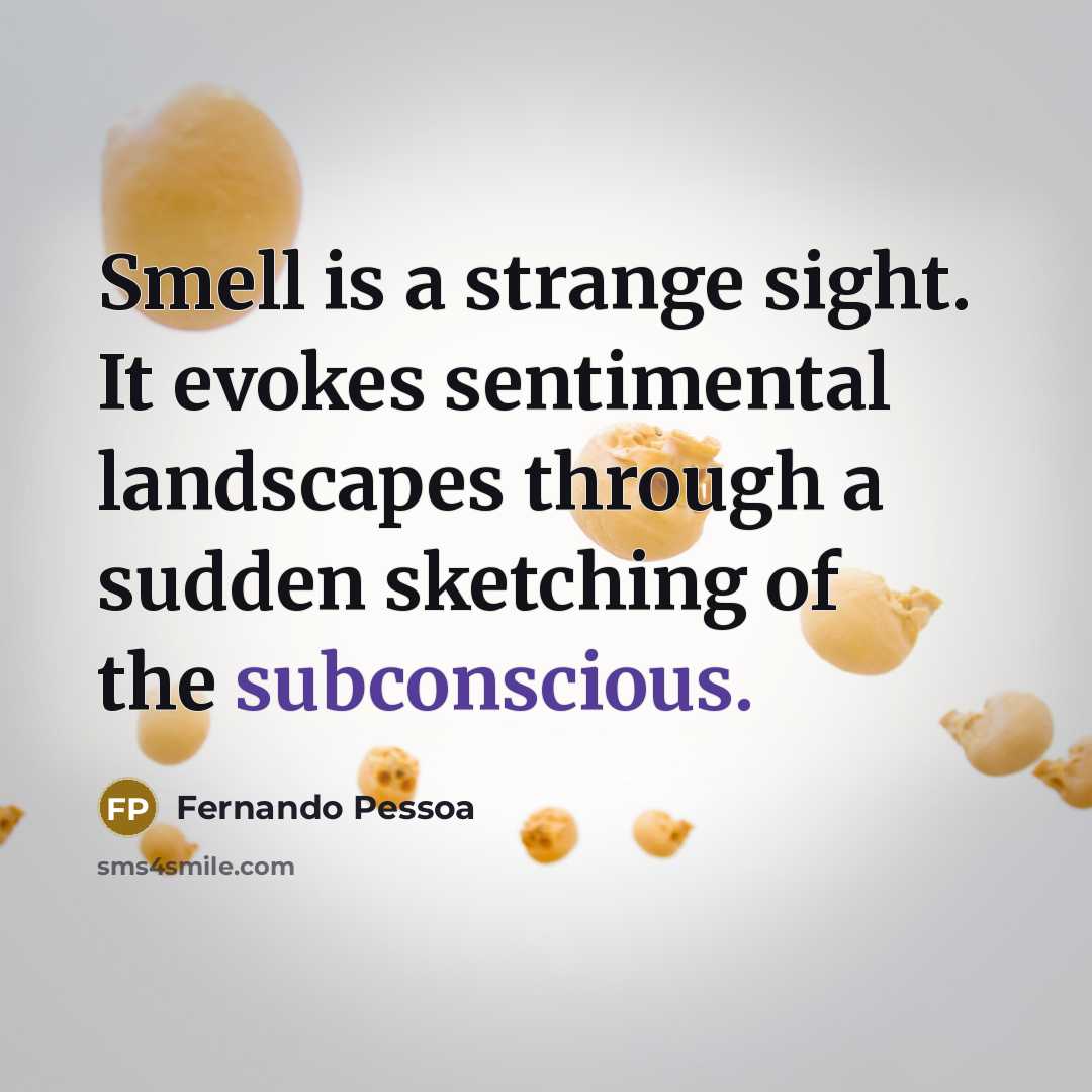 “Smell is a strange sight. It evokes sentimental landscapes through…” quote by Fernando Pessoa
