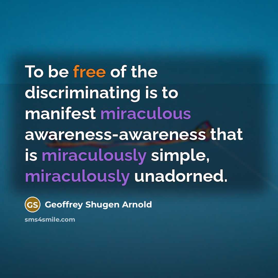 “To be free of the discriminating is to manifest miraculous…” quote by Geoffrey Shugen Arnold