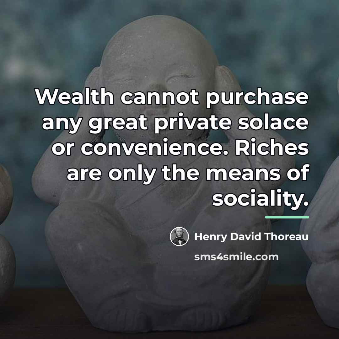 “Wealth cannot purchase any great private solace or convenience. Riches…” quote by Henry David Thoreau
