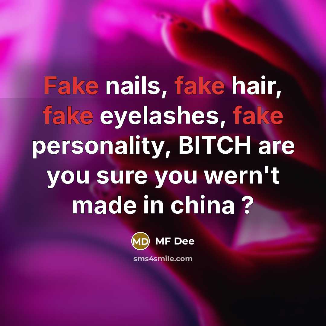 “Fake nails, fake hair, fake eyelashes, fake personality, BITCH are you sure you wern't made in china ?” quote by MF Dee
