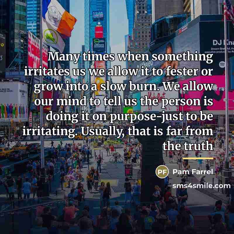 “Many times when something irritates us we allow it to…” quote by Pam Farrel