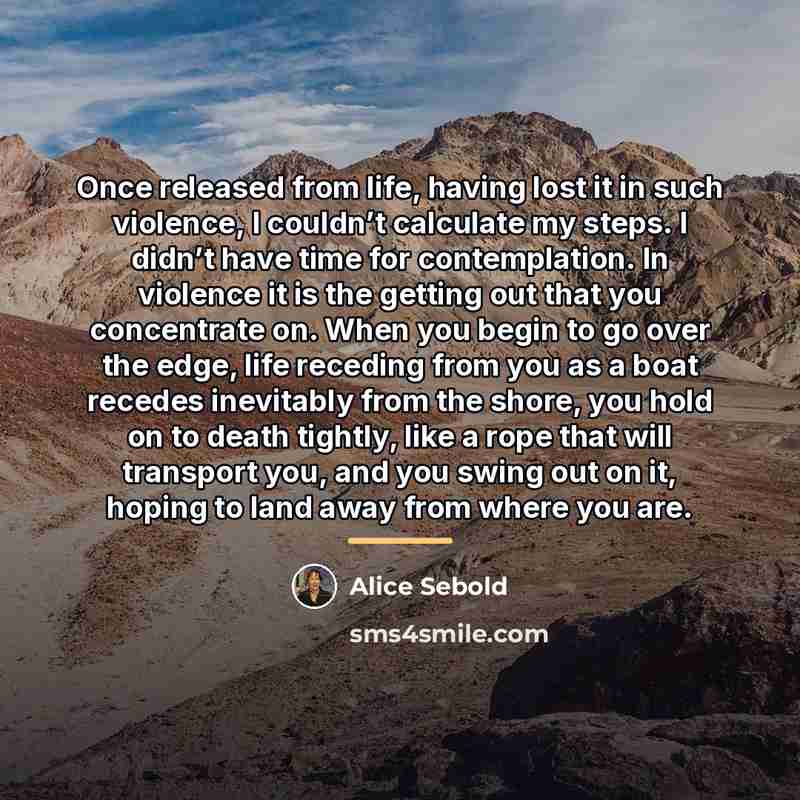 “Once released from life, having lost it in such violence,…” quote by Alice Sebold