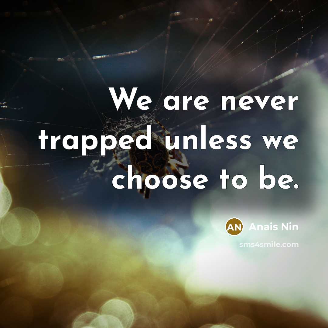 “We are never trapped unless we choose to be.…” quote by Anais Nin