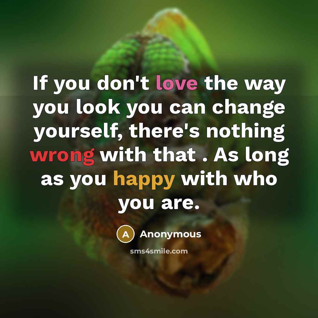 “If you don't love the way you look you can change yourself, there's nothing wrong with that . As long as you happy with who you are.” quote by Anonymous