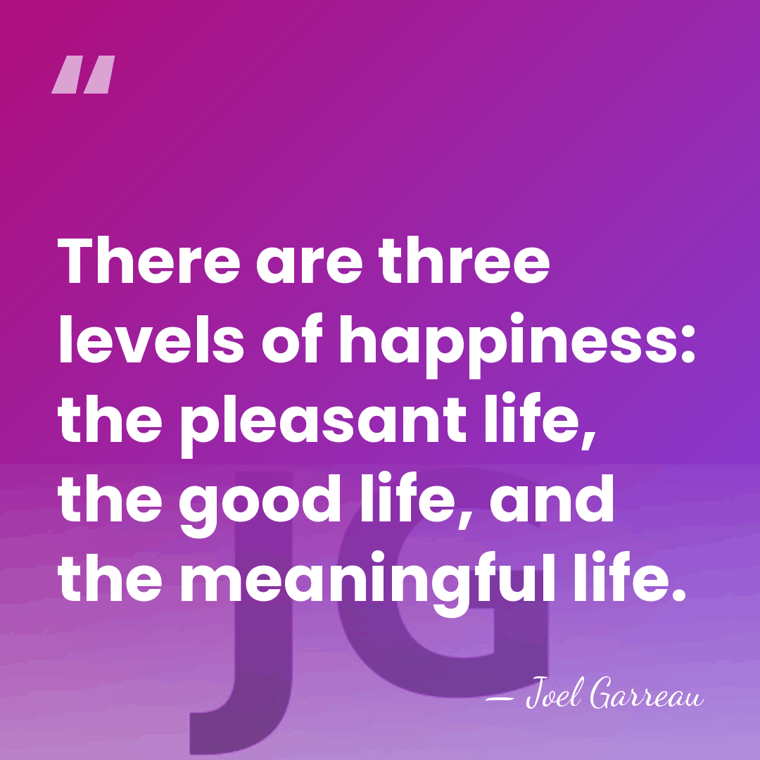 There are three levels of happiness: the pleasant life, the good life,&hellip; - Joel Garreau