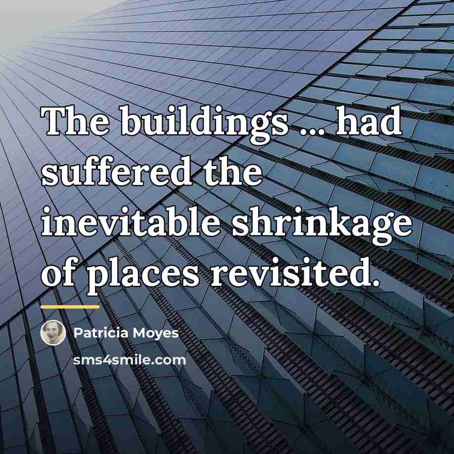 “The buildings ... had suffered the inevitable shrinkage of places…” quote by Patricia Moyes