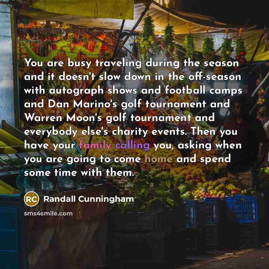 “You are busy traveling during the season and it doesn't…” quote by Randall Cunningham