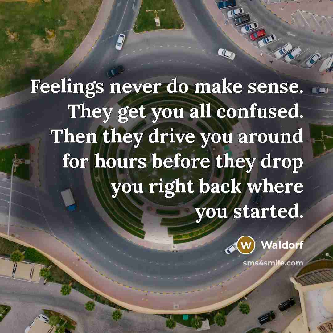 “Feelings never do make sense. They get you all confused. Then they drive you around for hours before they drop you right back where you started.” quote by Waldorf