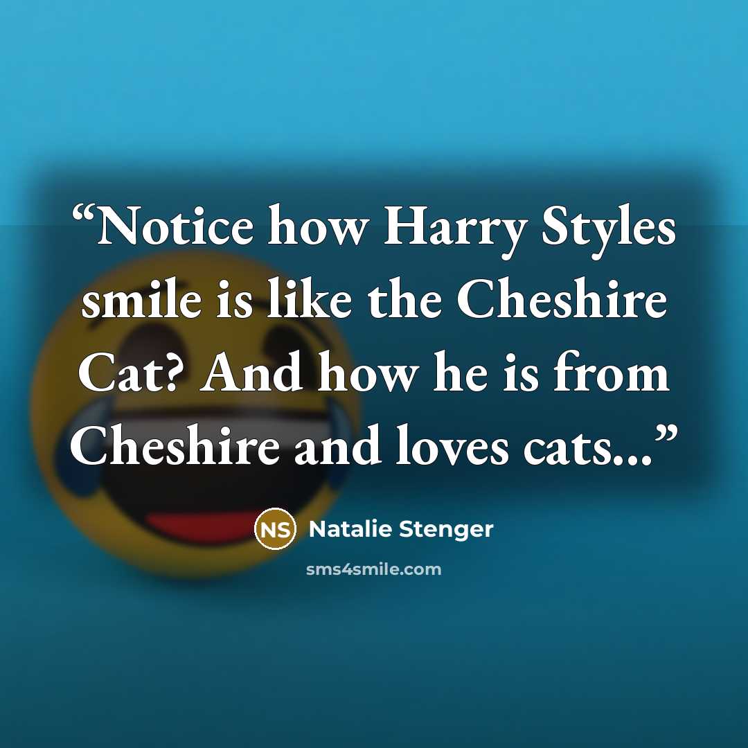 “Notice how Harry Styles smile is like the Cheshire Cat? And how he is from Cheshire and loves cats...” quote by Natalie Stenger