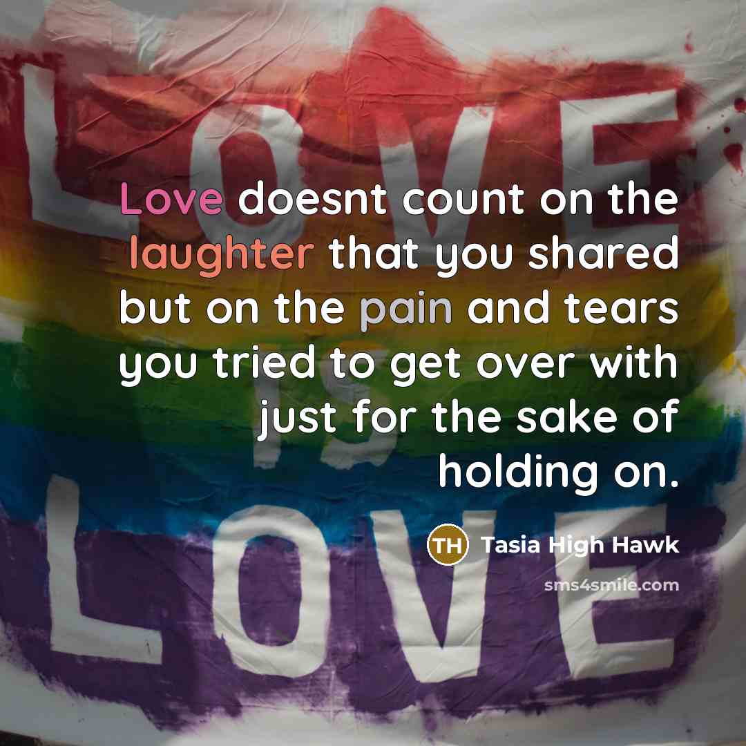 “Love doesnt count on the laughter that you shared but…” quote by Tasia High Hawk