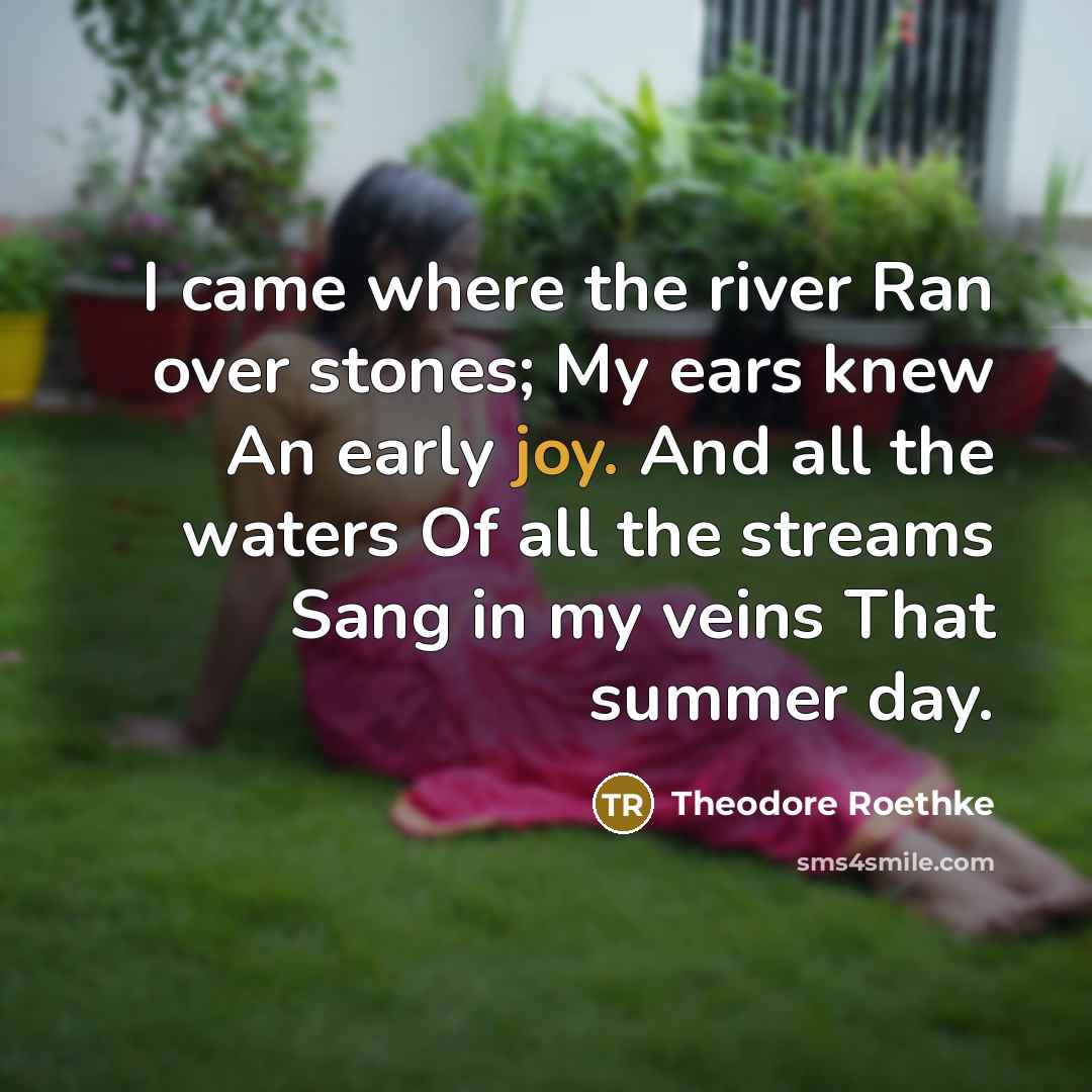 “I came where the river Ran over stones; My ears…” quote by Theodore Roethke