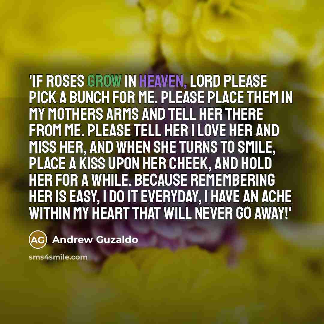 “'If Roses grow in heaven, Lord please pick a bunch…” quote by Andrew Guzaldo