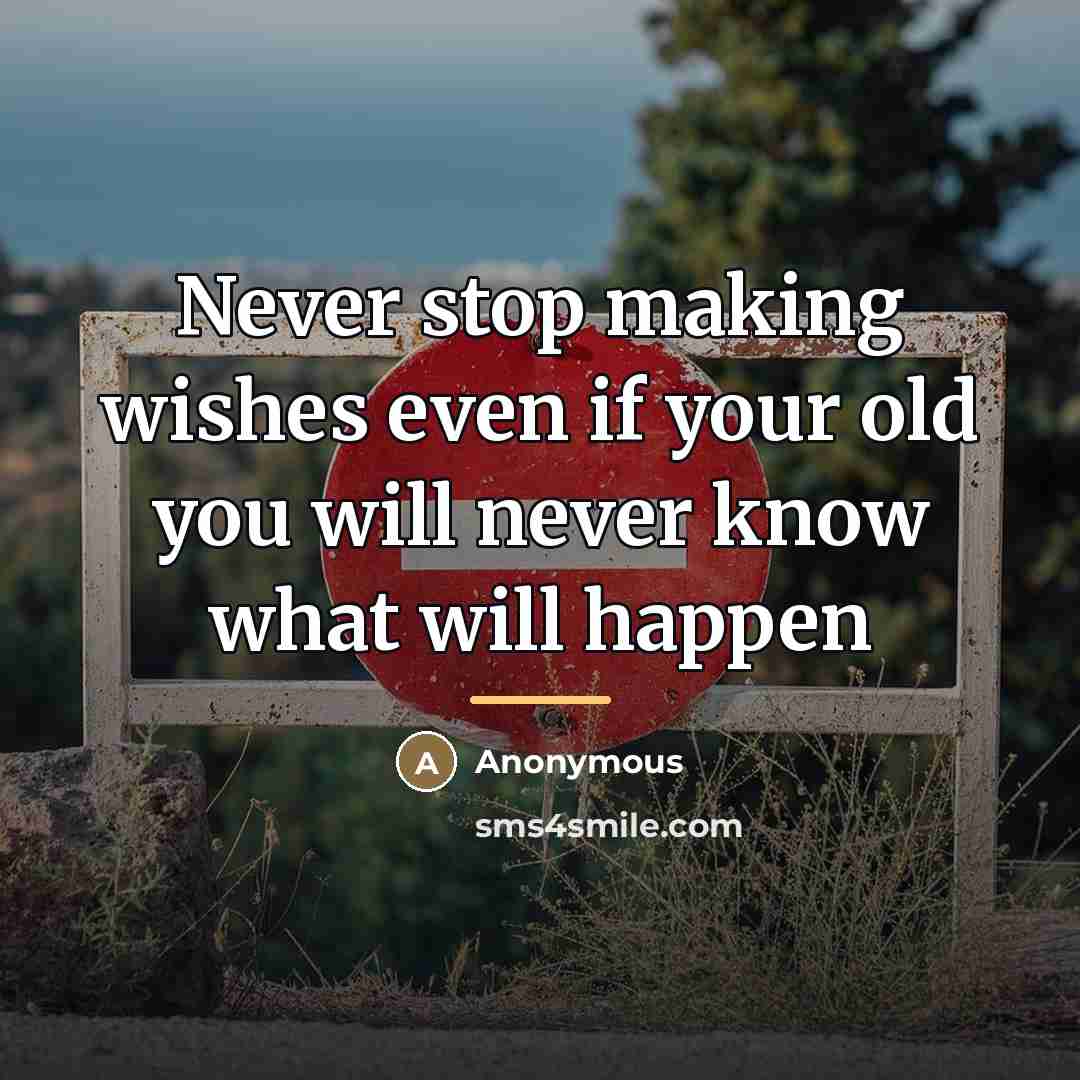 “Never stop making wishes even if your old you will…” quote by Anonymous