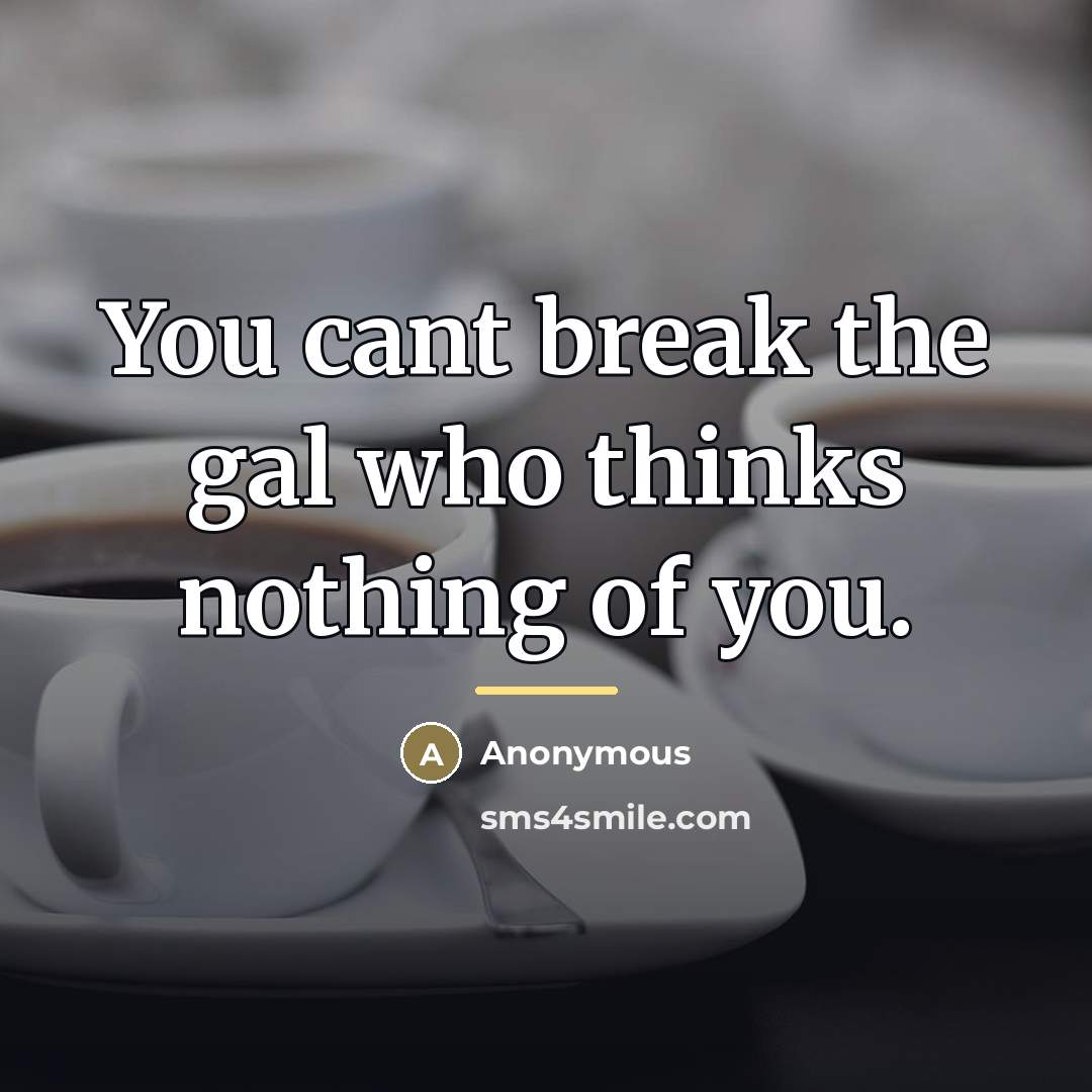 “You cant break the gal who thinks nothing of you.…” quote by Anonymous