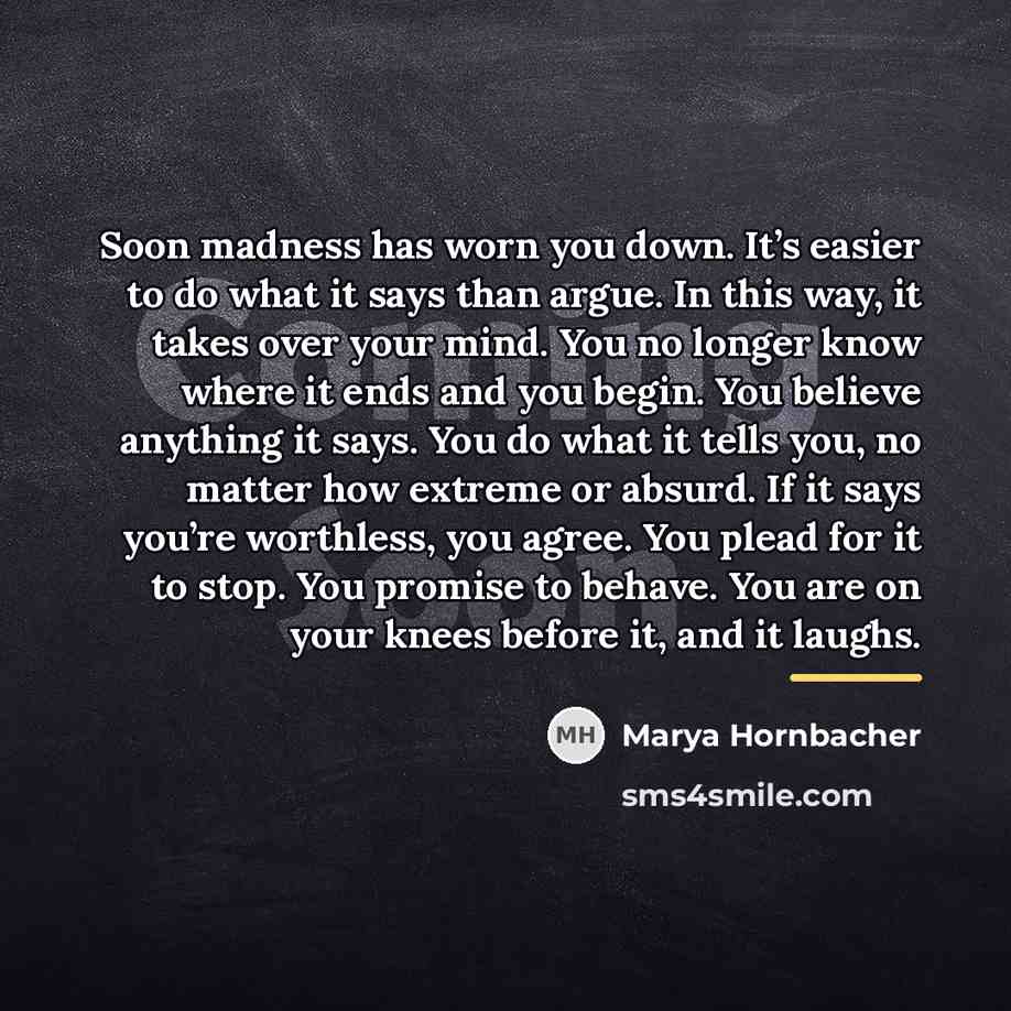 “Soon madness has worn you down. It’s easier to do…” quote by Marya Hornbacher