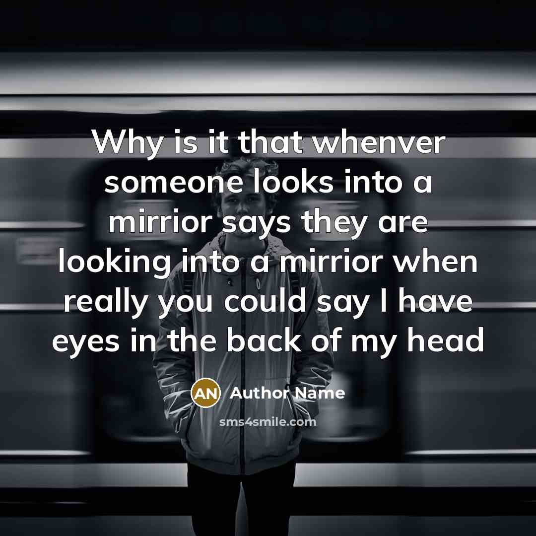 “Why is it that whenver someone looks into a mirrior says they are looking into a mirrior when really you could say I have eyes in the back of my head” quote by Author Name