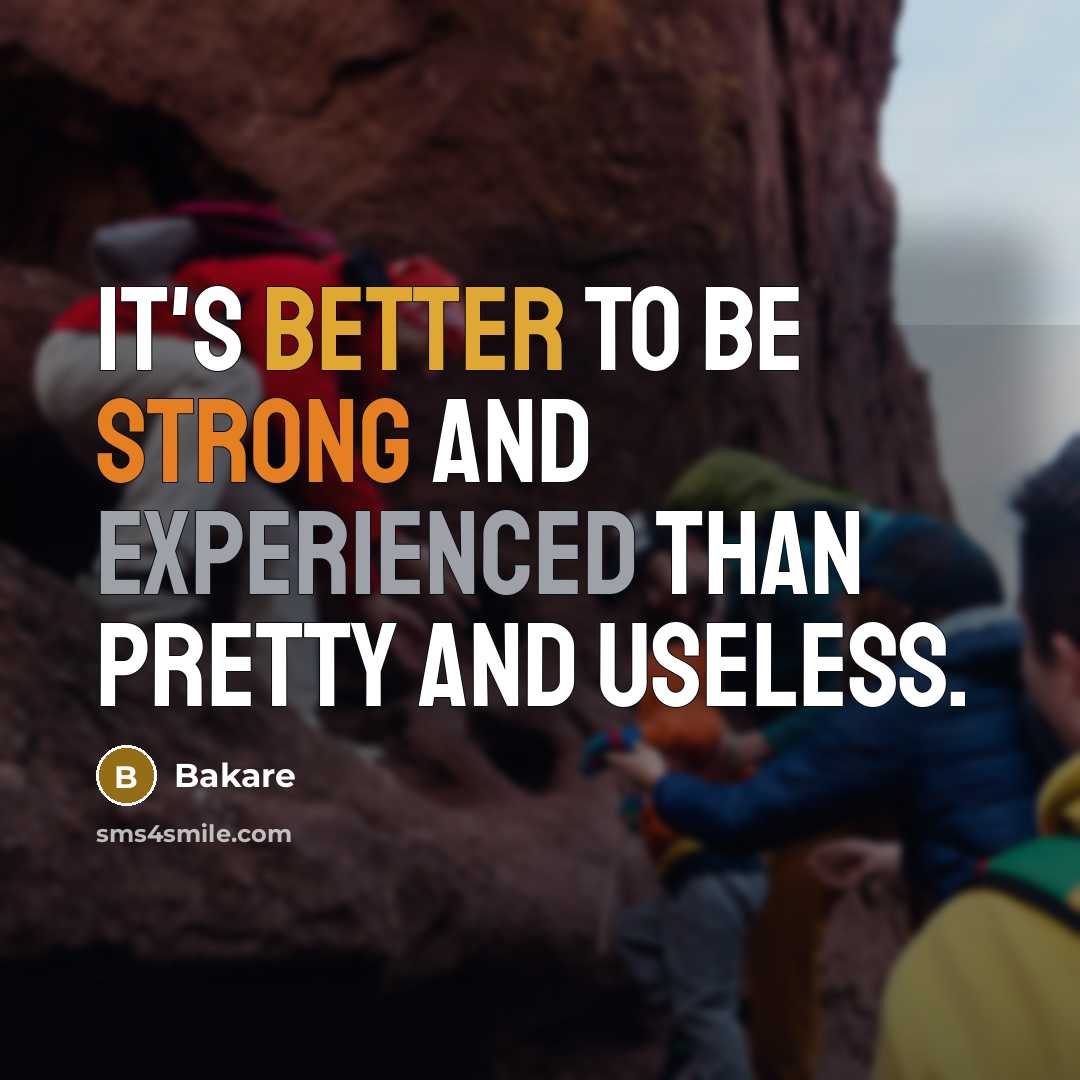 “It's better to be strong and experienced than pretty and useless.” quote by Bakare