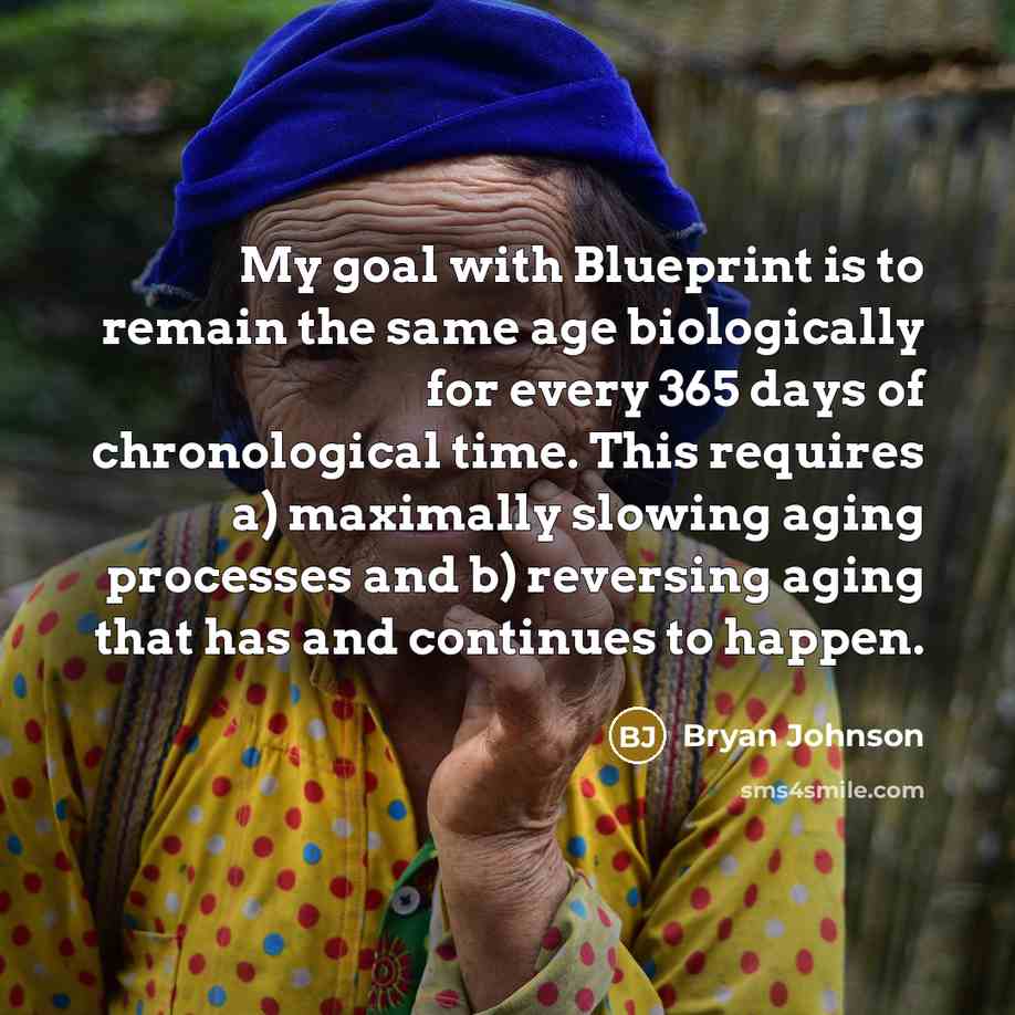 “My goal with Blueprint is to remain the same age…” quote by Bryan Johnson