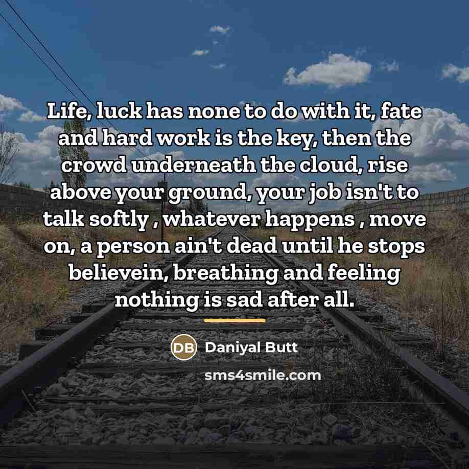 “Life, luck has none to do with it, fate and…” quote by Daniyal Butt