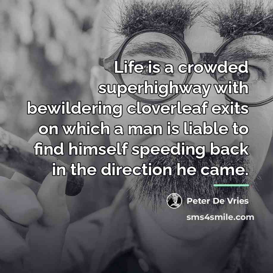 “Life is a crowded superhighway with bewildering cloverleaf exits on…” quote by Peter De Vries
