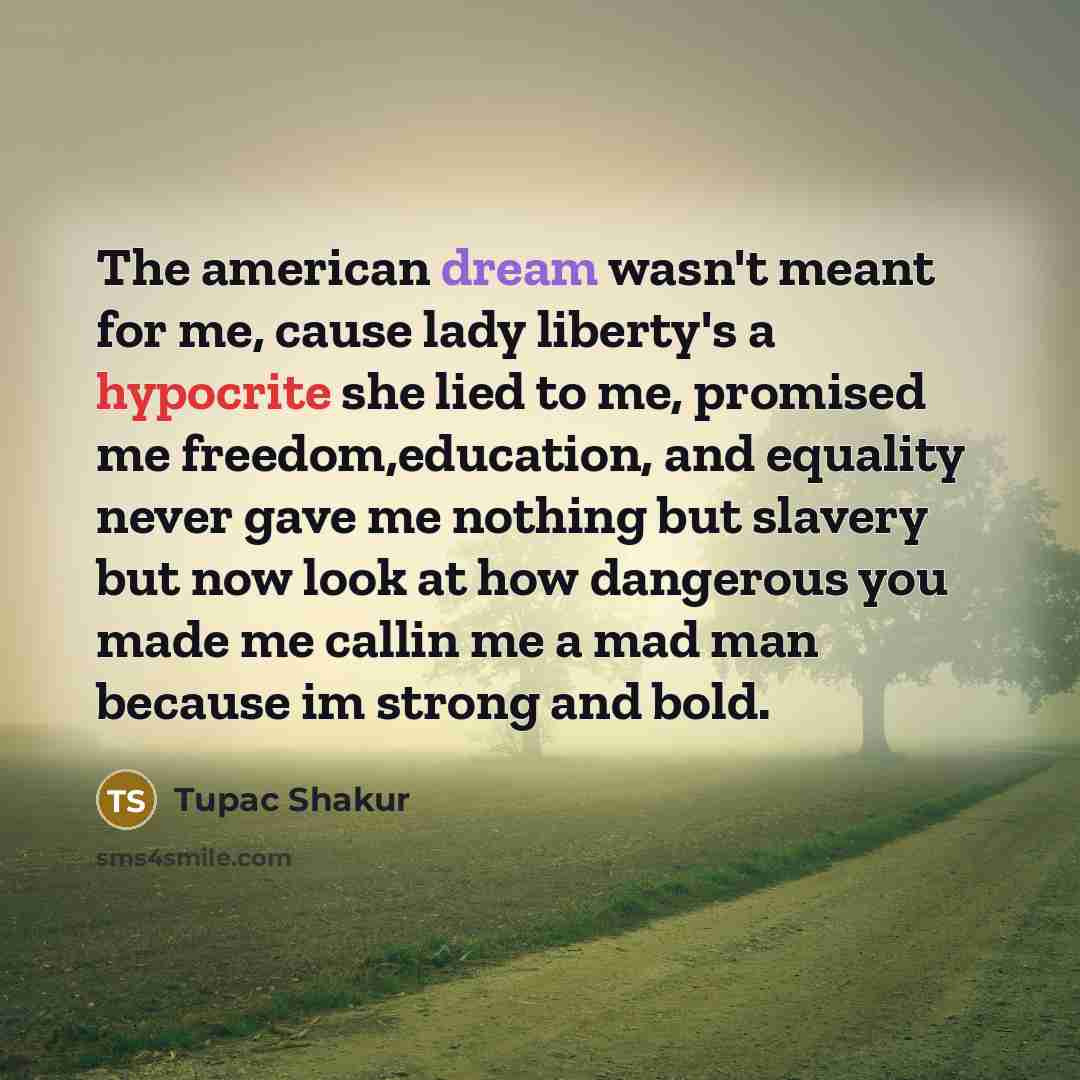 “The american dream wasn't meant for me, cause lady liberty's…” quote by Tupac Shakur