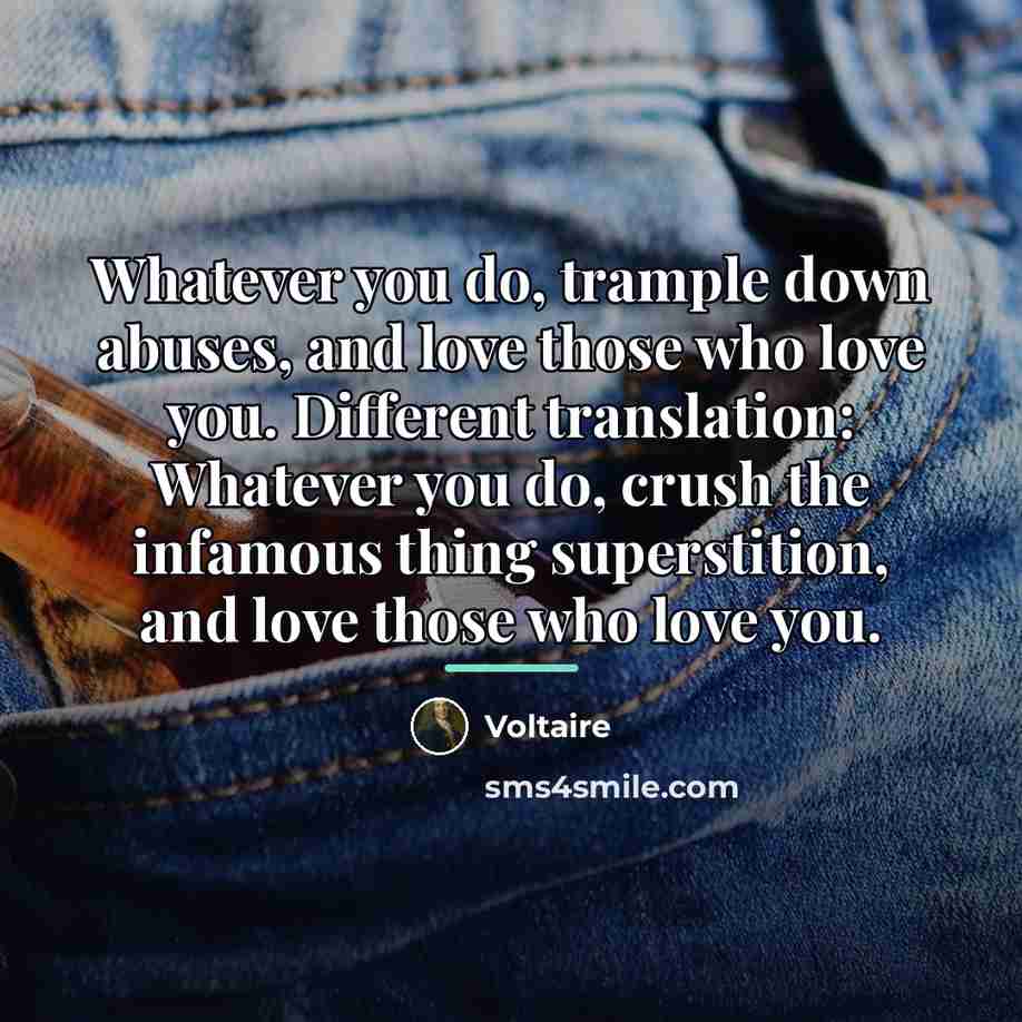 “Whatever you do, trample down abuses, and love those who…” quote by Voltaire
