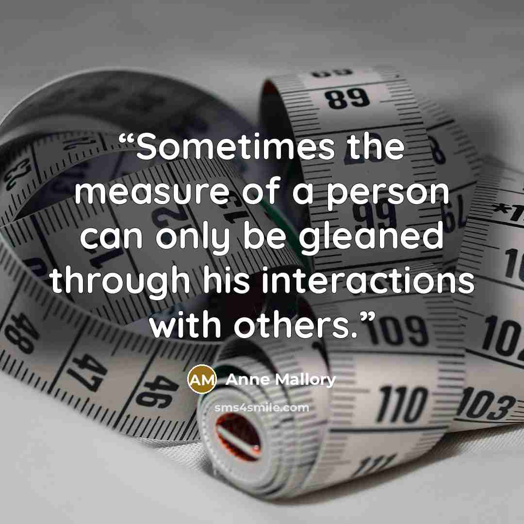 “Sometimes the measure of a person can only be gleaned through his interactions with others.” quote by Anne Mallory