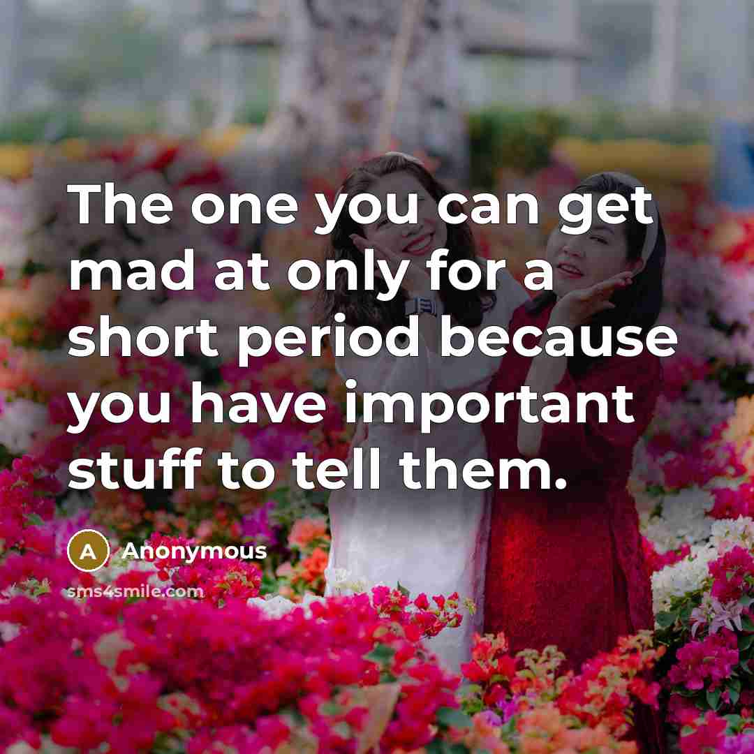 “The one you can get mad at only for a…” quote by Anonymous