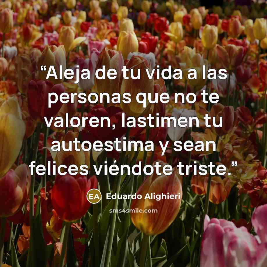 “Aleja de tu vida a las personas que no te valoren, lastimen tu autoestima y sean felices viéndote triste.” quote by Eduardo Alighieri
