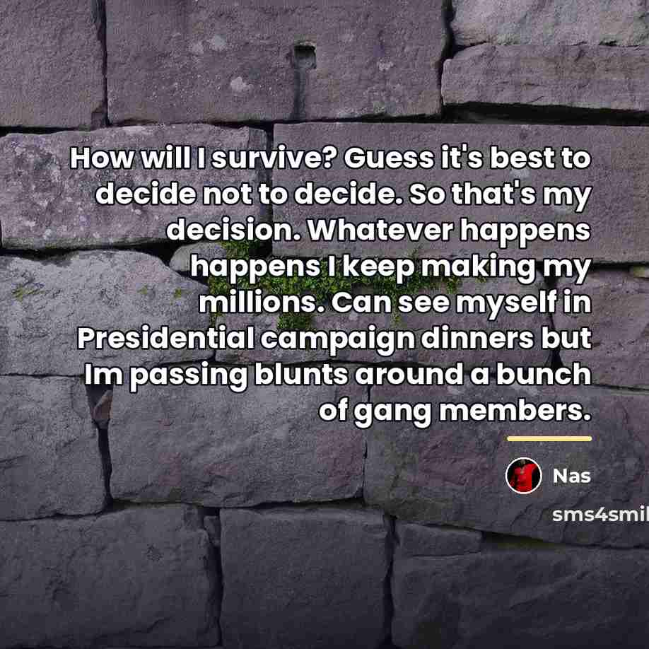 “How will I survive? Guess it's best to decide not…” quote by Nas