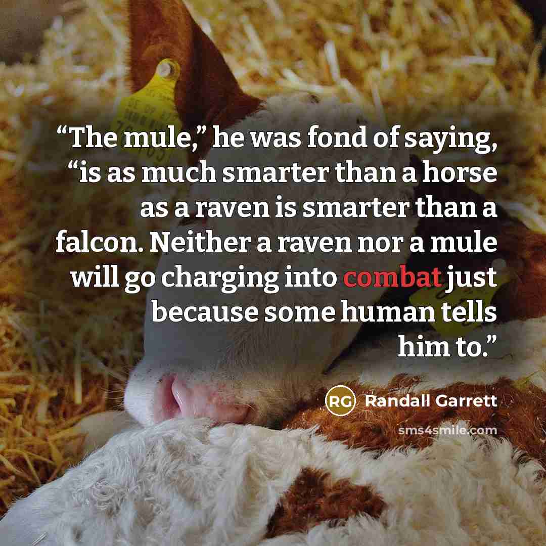 “The mule,” he was fond of saying, “is as much smarter than a horse as a raven is smarter than a falcon. Neither a raven nor a mule will go charging into combat just because some human tells him to.” quote by Randall Garrett