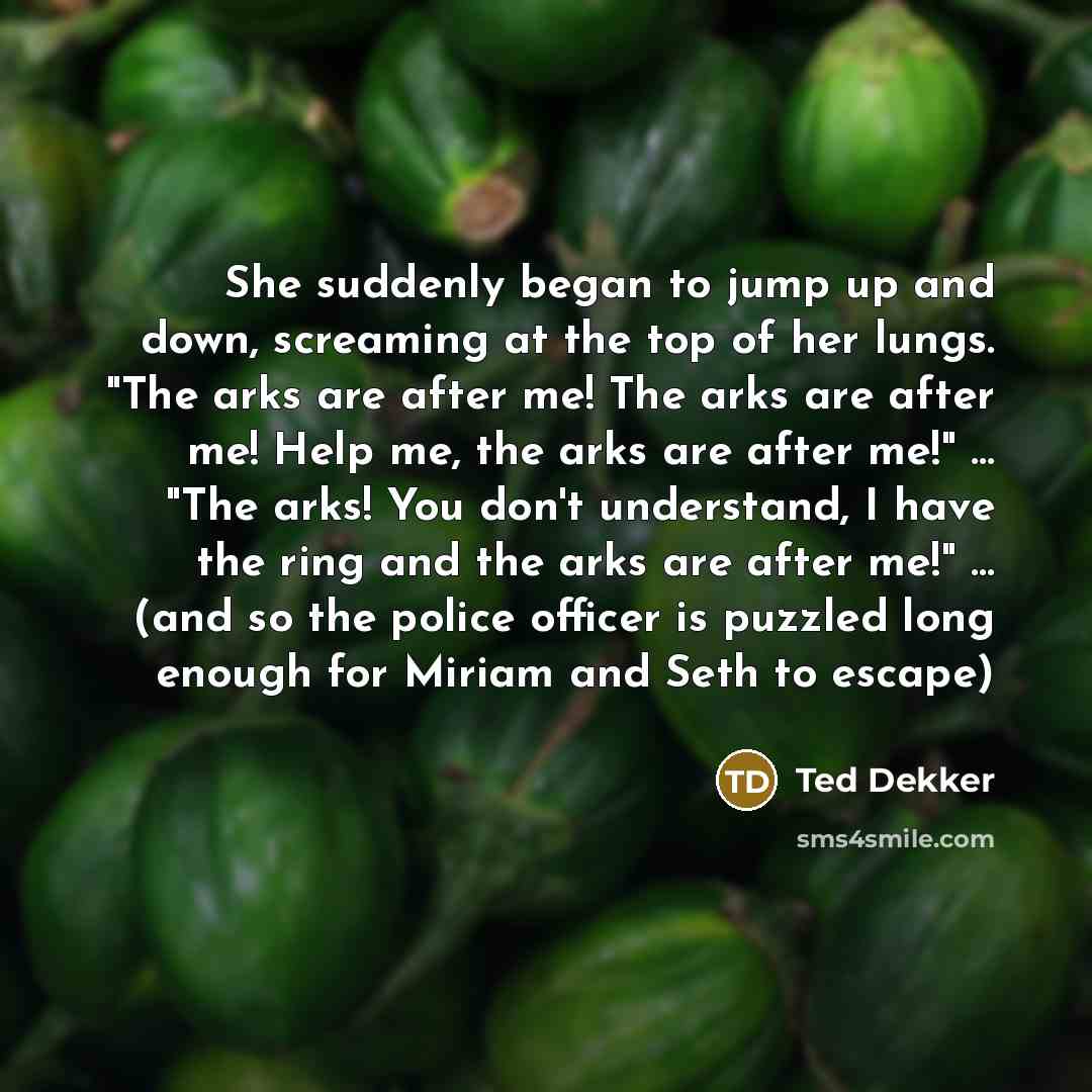 “She suddenly began to jump up and down, screaming at…” quote by Ted Dekker