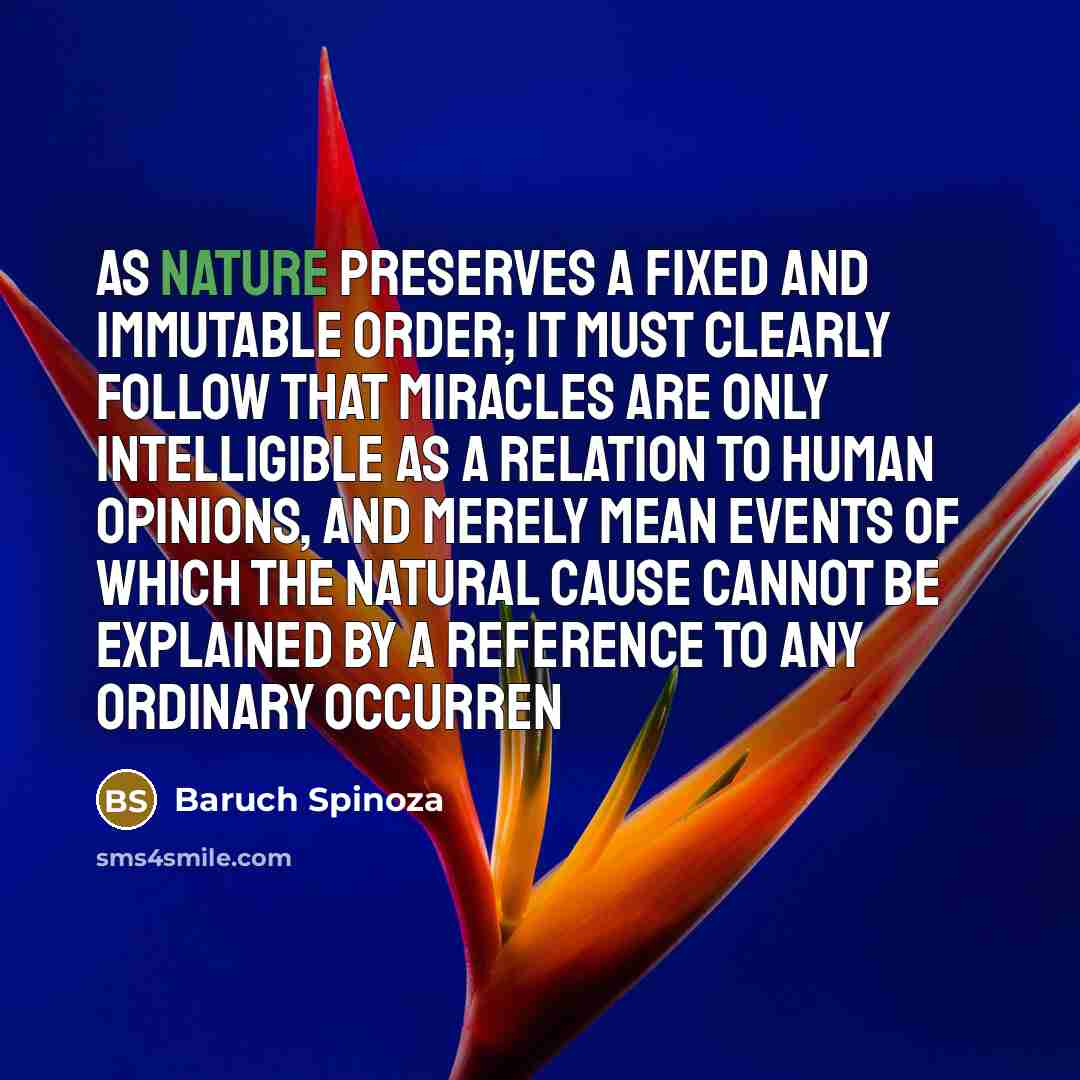 “As nature preserves a fixed and immutable order; it must…” quote by Baruch Spinoza