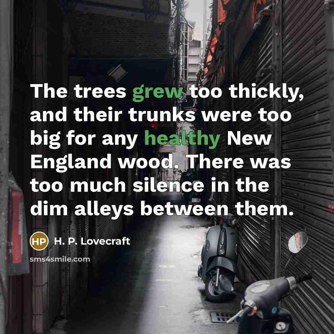 “The trees grew too thickly, and their trunks were too…” quote by H. P. Lovecraft