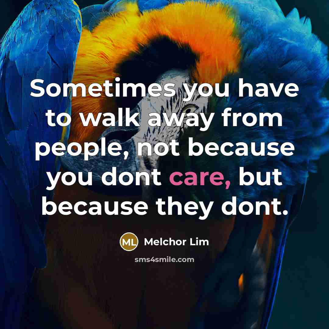 “Sometimes you have to walk away from people, not because you dont care, but because they dont.” quote by Melchor Lim