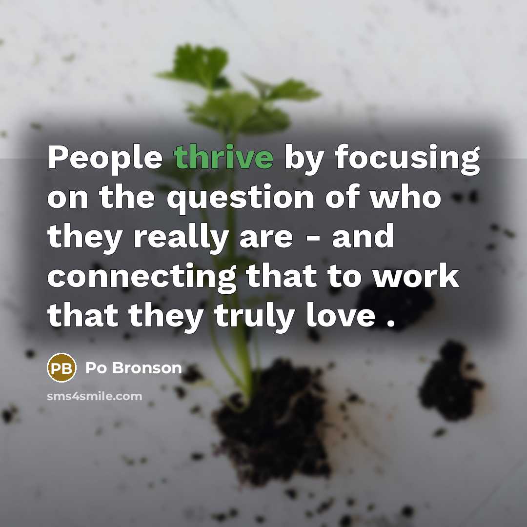 “People thrive by focusing on the question of who they…” quote by Po Bronson
