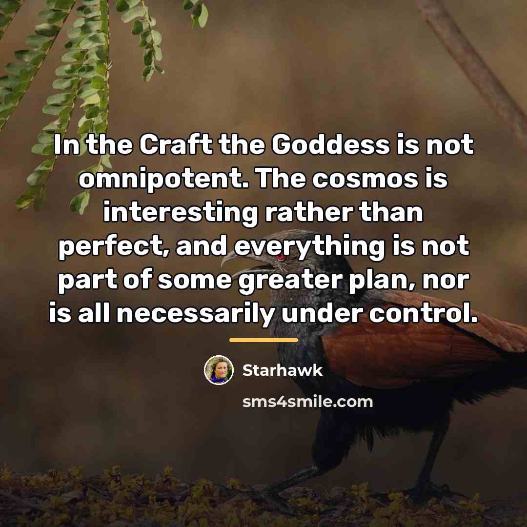 “In the Craft the Goddess is not omnipotent. The cosmos…” quote by Starhawk