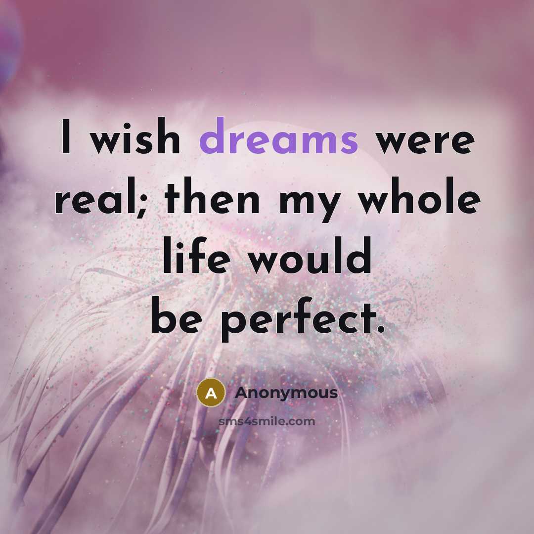 “I wish dreams were real; then my whole life would…” quote by Anonymous