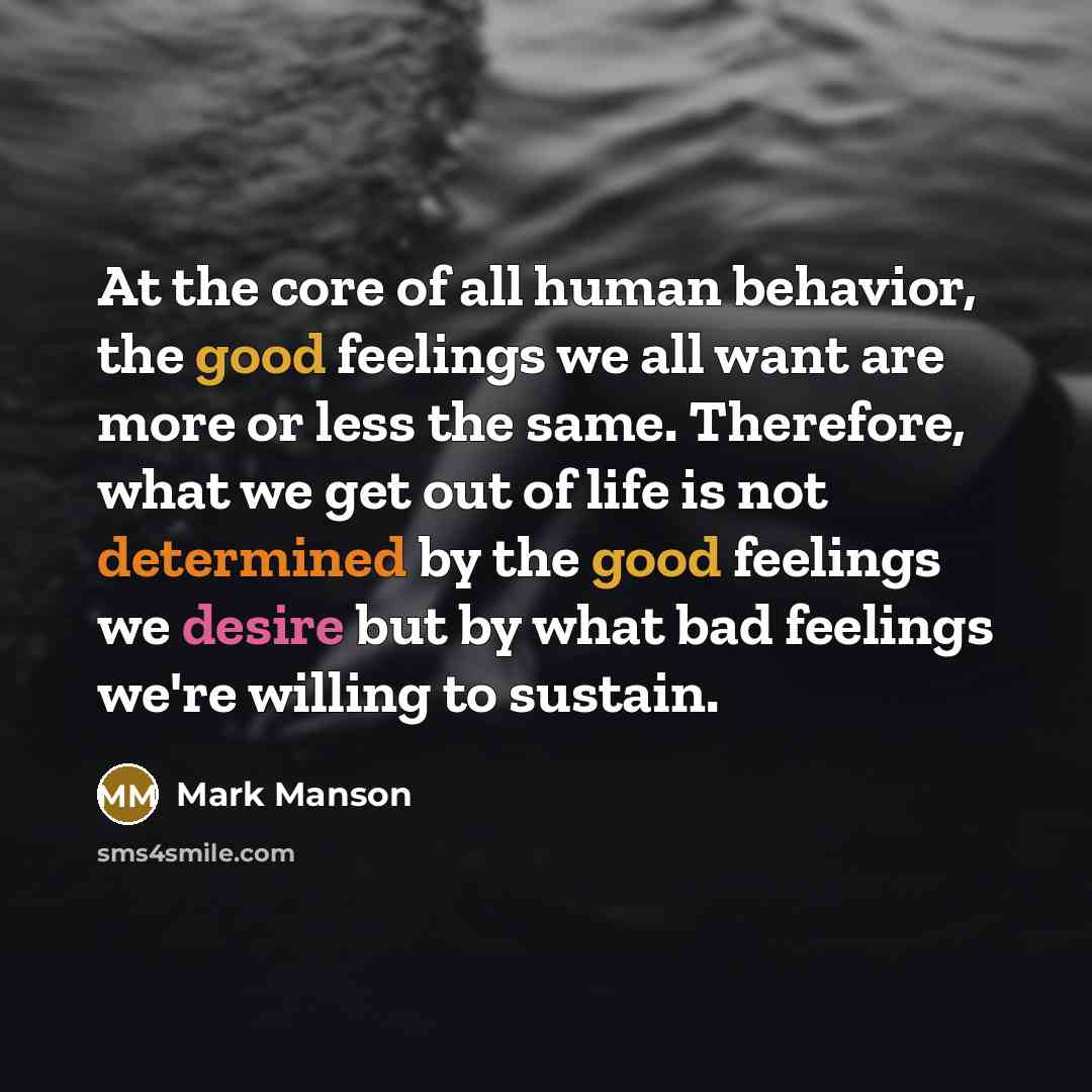 “At the core of all human behavior, the good feelings…” quote by Mark Manson