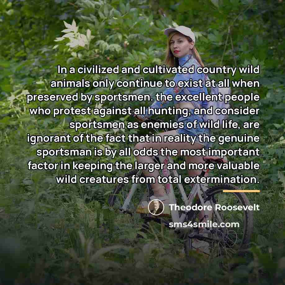 “In a civilized and cultivated country wild animals only continue…” quote by Theodore Roosevelt