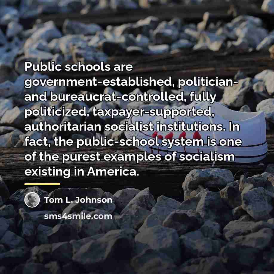 “Public schools are government-established, politician- and bureaucrat-controlled, fully politicized, taxpayer-supported,…” quote by Tom L. Johnson
