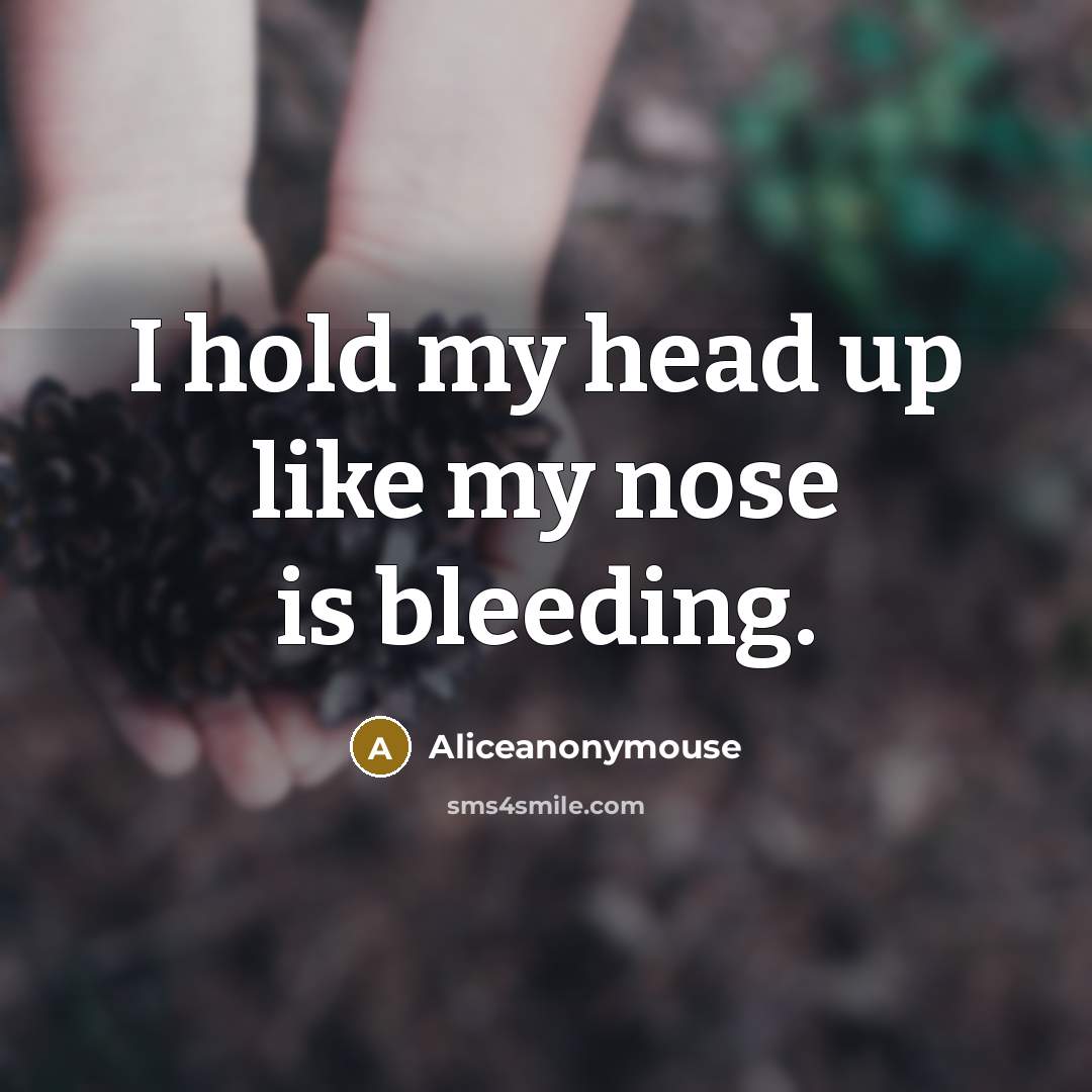 “I hold my head up like my nose is bleeding.” quote by Aliceanonymouse