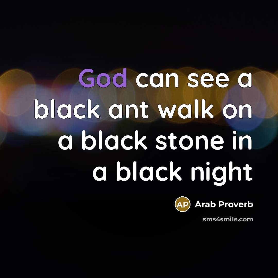 “God can see a black ant walk on a black…” quote by Arab Proverb