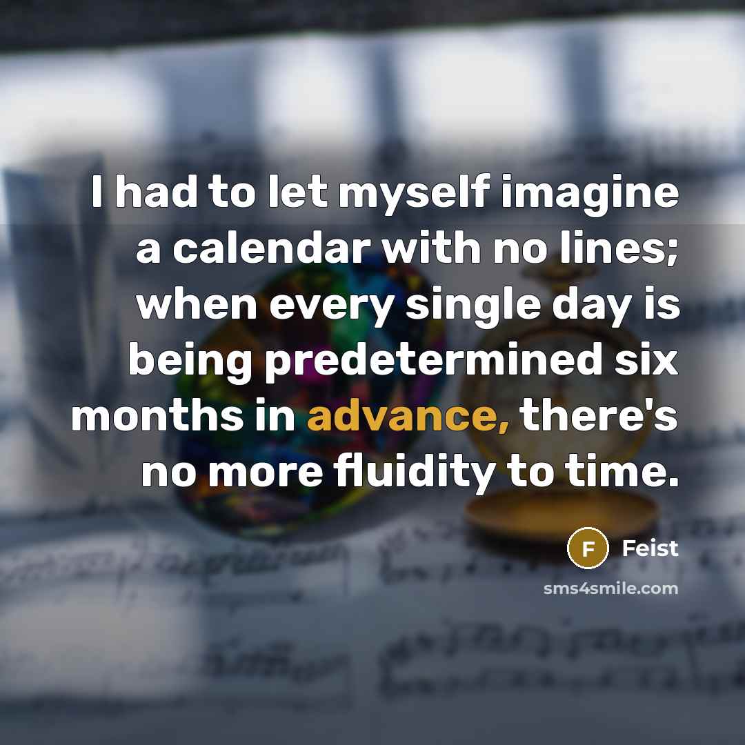 “I had to let myself imagine a calendar with no…” quote by Feist