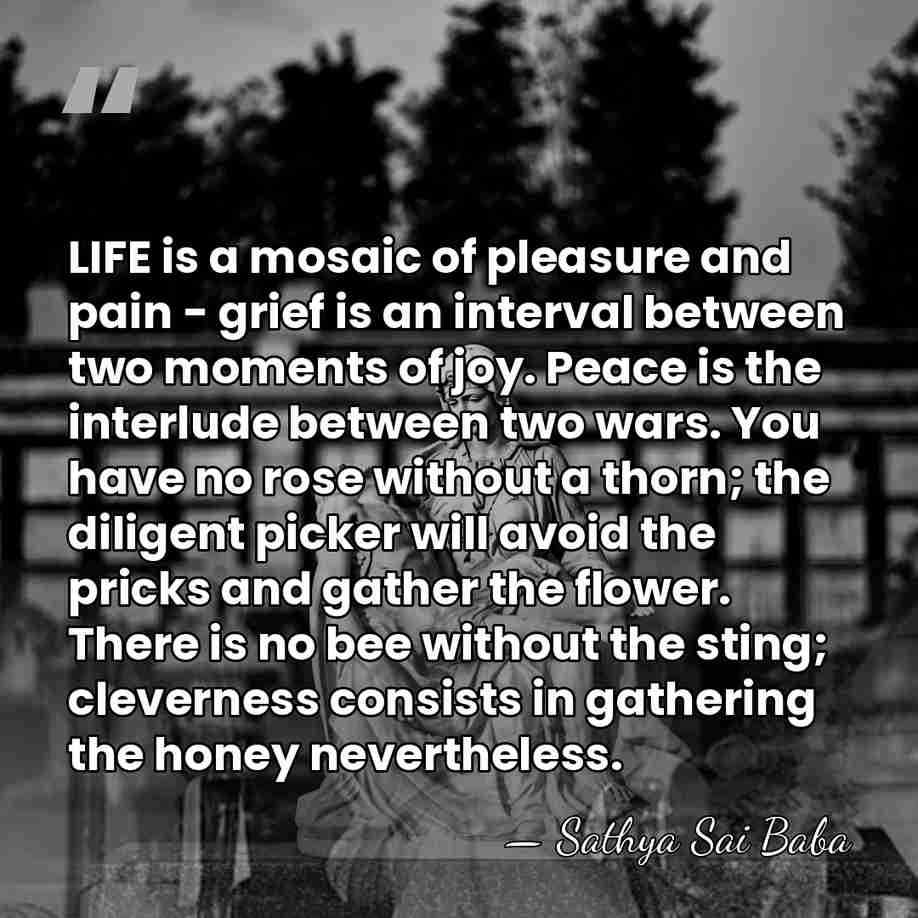LIFE is a mosaic of pleasure and pain - grief is an&hellip; - Sathya Sai Baba