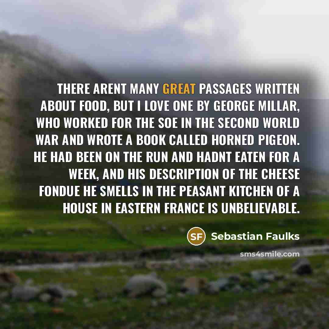 “There arent many great passages written about food, but I…” quote by Sebastian Faulks